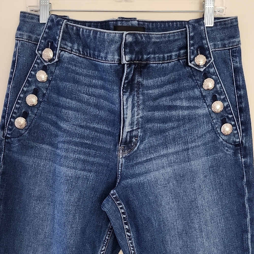 White House Black Market Dark Blue High Rise Jeans w/Silver Sailor Buttons - Picture 2 of 9